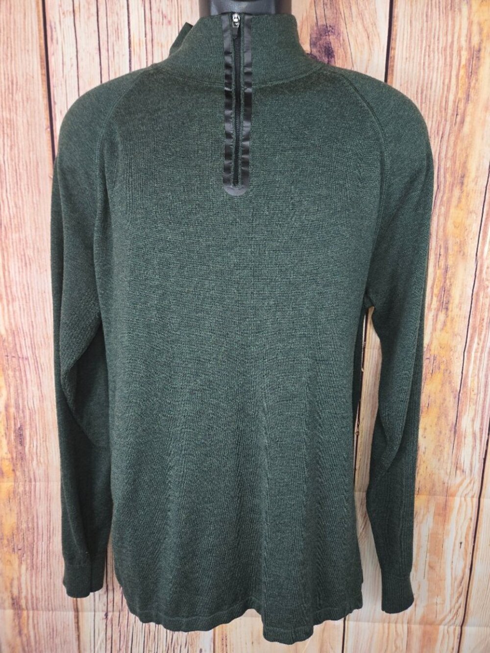 01.Algo Green Soft Wool Blend Quarter-Zip Sweater Size Large